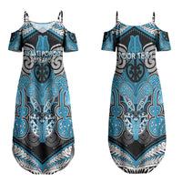 Aotearoa Iwi Ngati Porou Personalised Couples Matching Summer Maxi Dress and Long Sleeve Button Shirt Maori Kowhaiwhai Pattern LT19 - Polynesian Pride