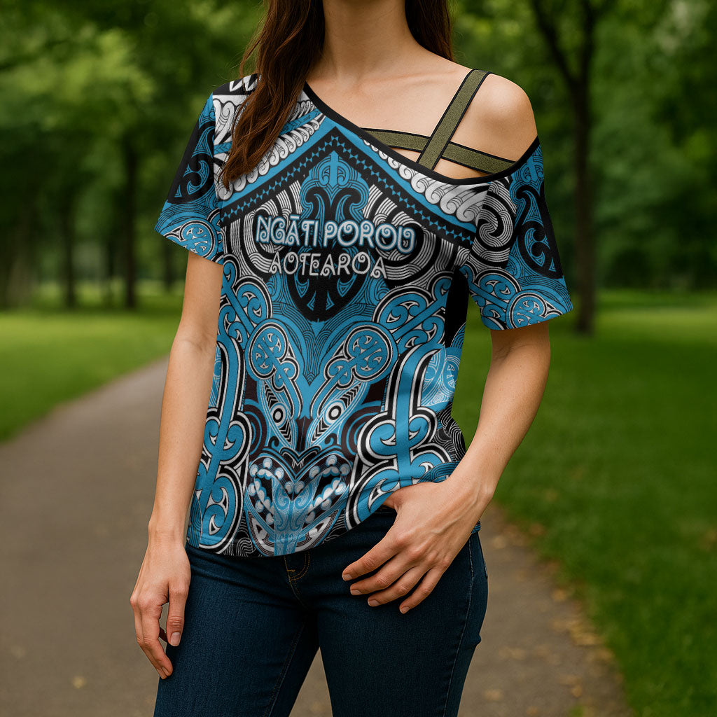 Aotearoa Iwi Ngati Porou Personalised Cross Shoulder Shirt Maori Kowhaiwhai Pattern LT19 - Polynesian Pride