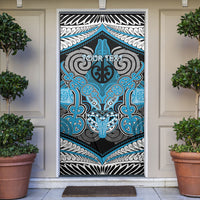 Aotearoa Iwi Ngati Porou Personalised Door Cover Maori Kowhaiwhai Pattern LT19 Blue - Polynesian Pride