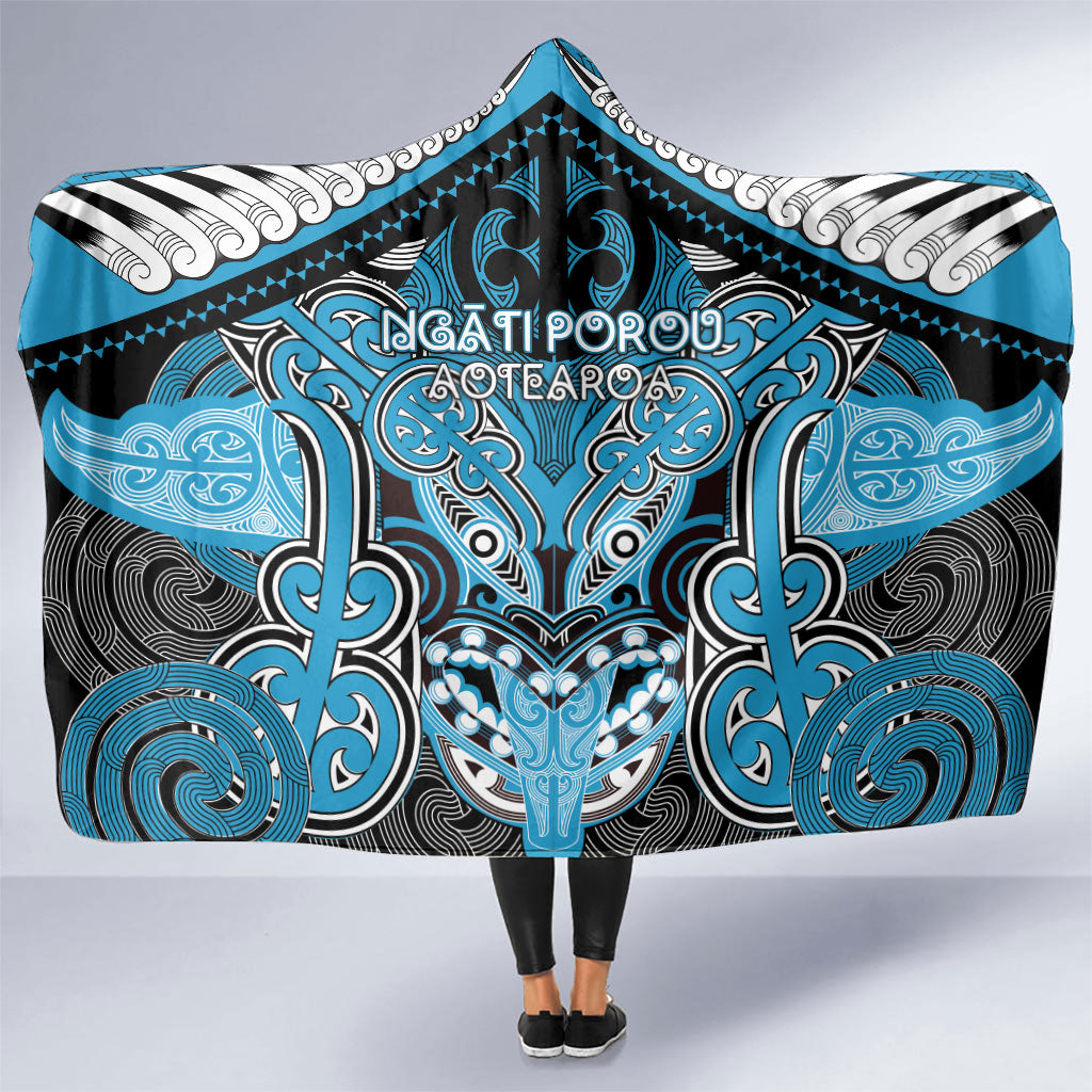 Aotearoa Iwi Ngati Porou Hooded Blanket Maori Kowhaiwhai Pattern LT19 One Size Blue - Polynesian Pride