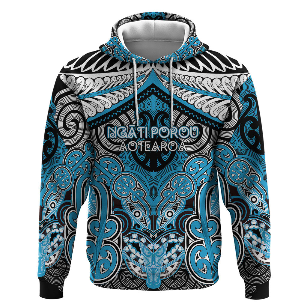 Aotearoa Iwi Ngati Porou Personalised Hoodie Maori Kowhaiwhai Pattern LT19 Pullover Hoodie Blue - Polynesian Pride