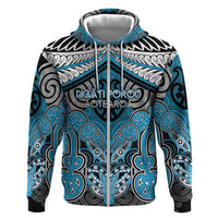 Aotearoa Iwi Ngati Porou Personalised Hoodie Maori Kowhaiwhai Pattern LT19 Zip Hoodie Blue - Polynesian Pride