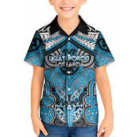 Aotearoa Iwi Ngati Porou Personalised Kid Hawaiian Shirt Maori Kowhaiwhai Pattern LT19 Kid Blue - Polynesian Pride