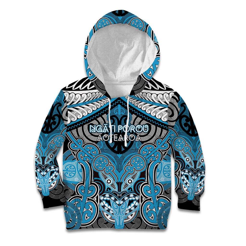 Aotearoa Iwi Ngati Porou Personalised Kid Hoodie Maori Kowhaiwhai Pattern LT19 Hoodie Blue - Polynesian Pride