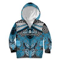 Aotearoa Iwi Ngati Porou Personalised Kid Hoodie Maori Kowhaiwhai Pattern LT19 Zip Hoodie Blue - Polynesian Pride