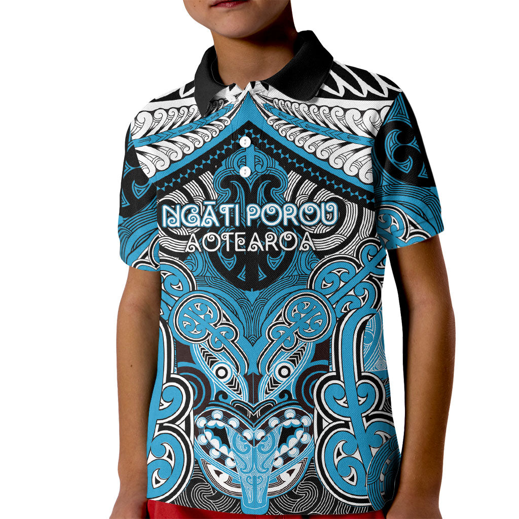 Aotearoa Iwi Ngati Porou Personalised Kid Polo Shirt Maori Kowhaiwhai Pattern LT19 Kid Blue - Polynesian Pride