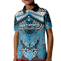 Aotearoa Iwi Ngati Porou Personalised Kid Polo Shirt Maori Kowhaiwhai Pattern LT19 Kid Blue - Polynesian Pride