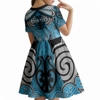 Aotearoa Iwi Ngati Porou Personalised Kid Short Sleeve Dress Maori Kowhaiwhai Pattern LT19 - Polynesian Pride