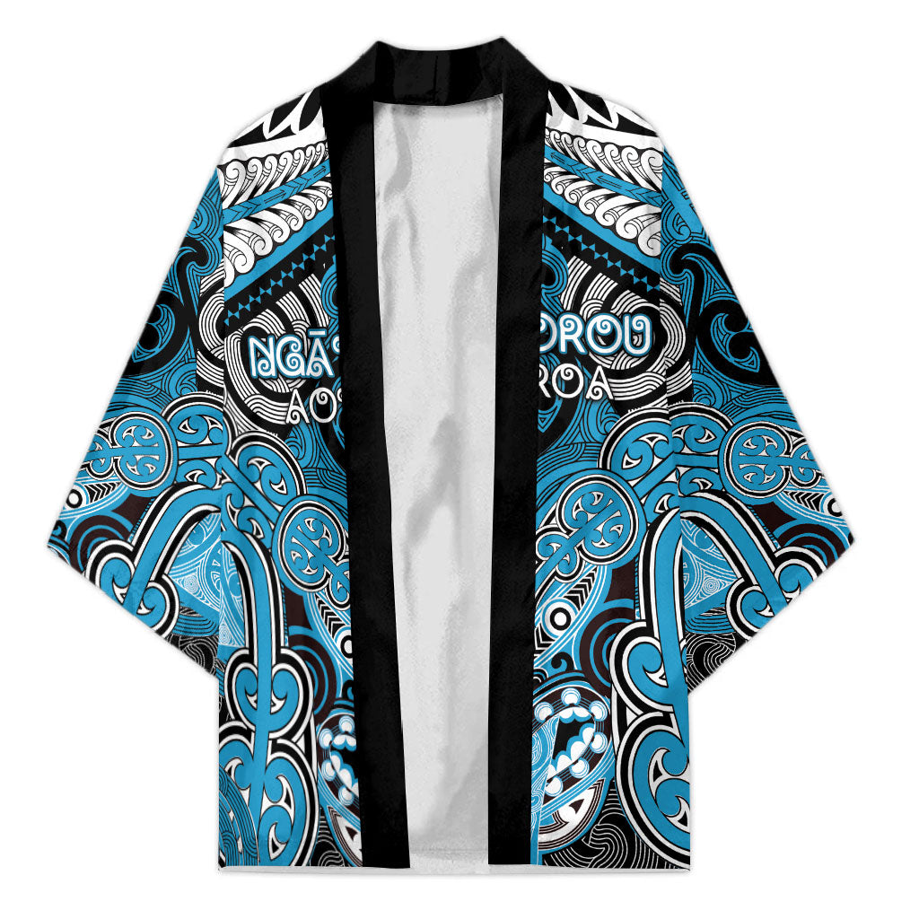 Aotearoa Iwi Ngati Porou Personalised Kimono Maori Kowhaiwhai Pattern LT19 Unisex Blue - Polynesian Pride