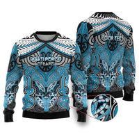 Aotearoa Iwi Ngati Porou Personalised Ugly Christmas Sweater Maori Kowhaiwhai Pattern LT19 Blue - Polynesian Pride