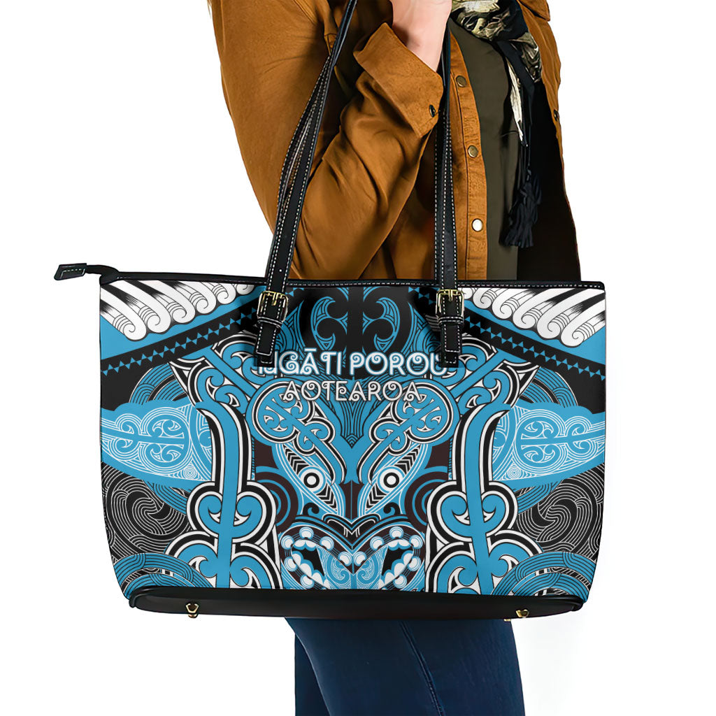 Aotearoa Iwi Ngati Porou Leather Tote Bag Maori Kowhaiwhai Pattern LT19 - Polynesian Pride
