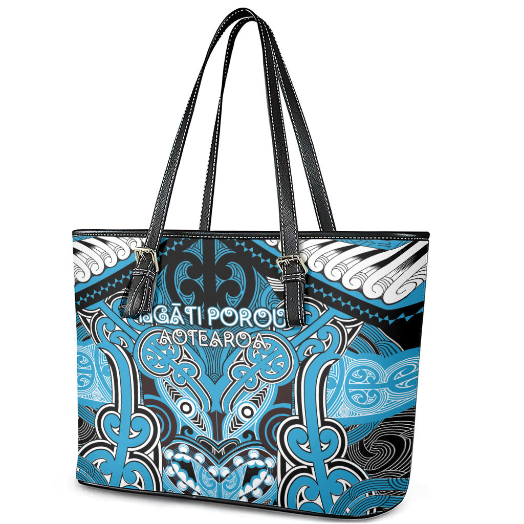 Aotearoa Iwi Ngati Porou Leather Tote Bag Maori Kowhaiwhai Pattern LT19 - Polynesian Pride