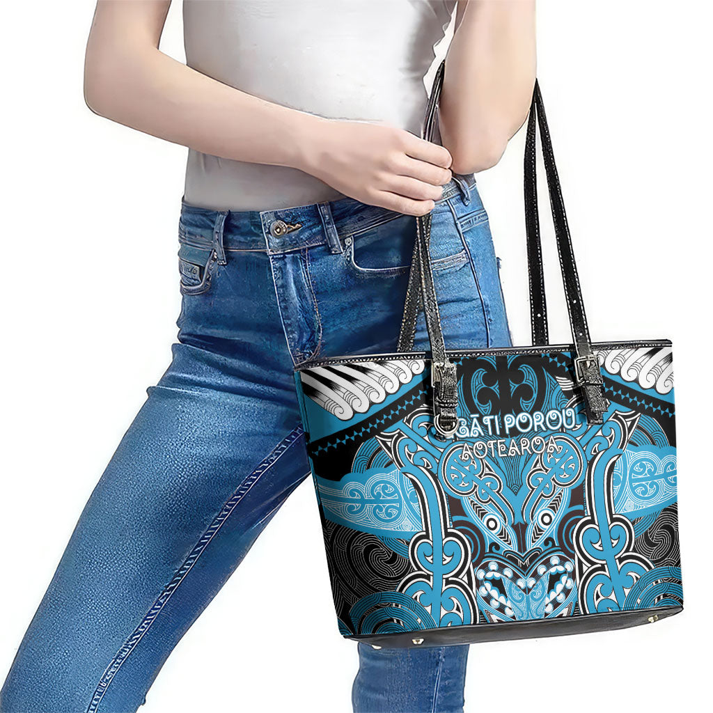 Aotearoa Iwi Ngati Porou Leather Tote Bag Maori Kowhaiwhai Pattern LT19 - Polynesian Pride