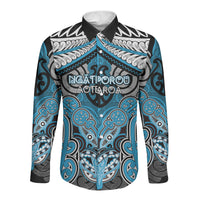 Aotearoa Iwi Ngati Porou Personalised Long Sleeve Button Shirt Maori Kowhaiwhai Pattern LT19 Unisex Blue - Polynesian Pride