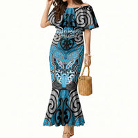 Aotearoa Iwi Ngati Porou Personalised Mermaid Dress Maori Kowhaiwhai Pattern LT19 Women Blue - Polynesian Pride