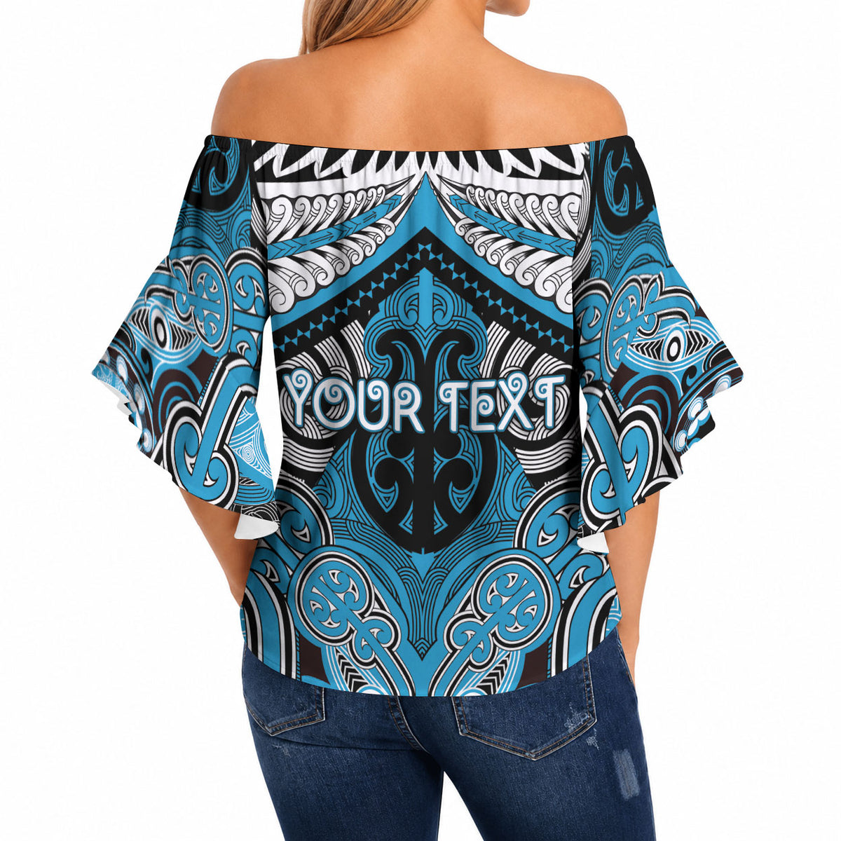 Aotearoa Iwi Ngati Porou Personalised Off Shoulder Wrap Waist Top Maori Kowhaiwhai Pattern LT19 - Polynesian Pride