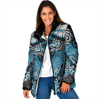 Aotearoa Iwi Ngati Porou Personalised Padded Jacket Maori Kowhaiwhai Pattern LT19 Women Blue - Polynesian Pride