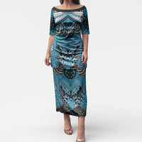 Aotearoa Iwi Ngati Porou Personalised Puletasi Maori Kowhaiwhai Pattern LT19 Long Dress Blue - Polynesian Pride