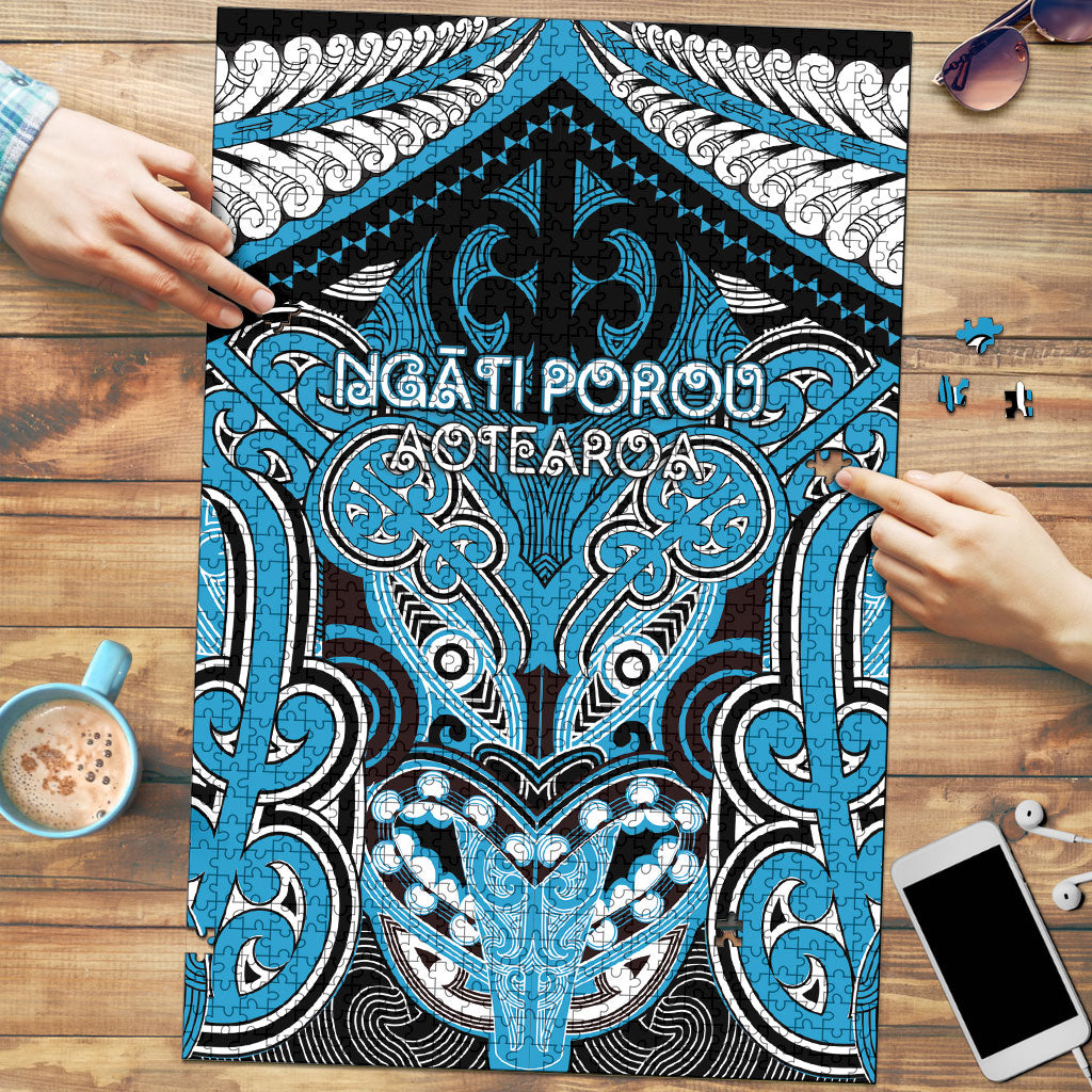 Aotearoa Iwi Ngati Porou Puzzle Maori Kowhaiwhai Pattern LT19 Blue - Polynesian Pride