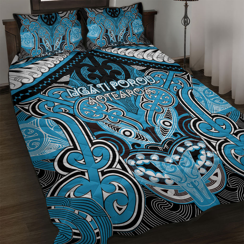 Aotearoa Iwi Ngati Porou Quilt Bed Set Maori Kowhaiwhai Pattern LT19 Blue - Polynesian Pride