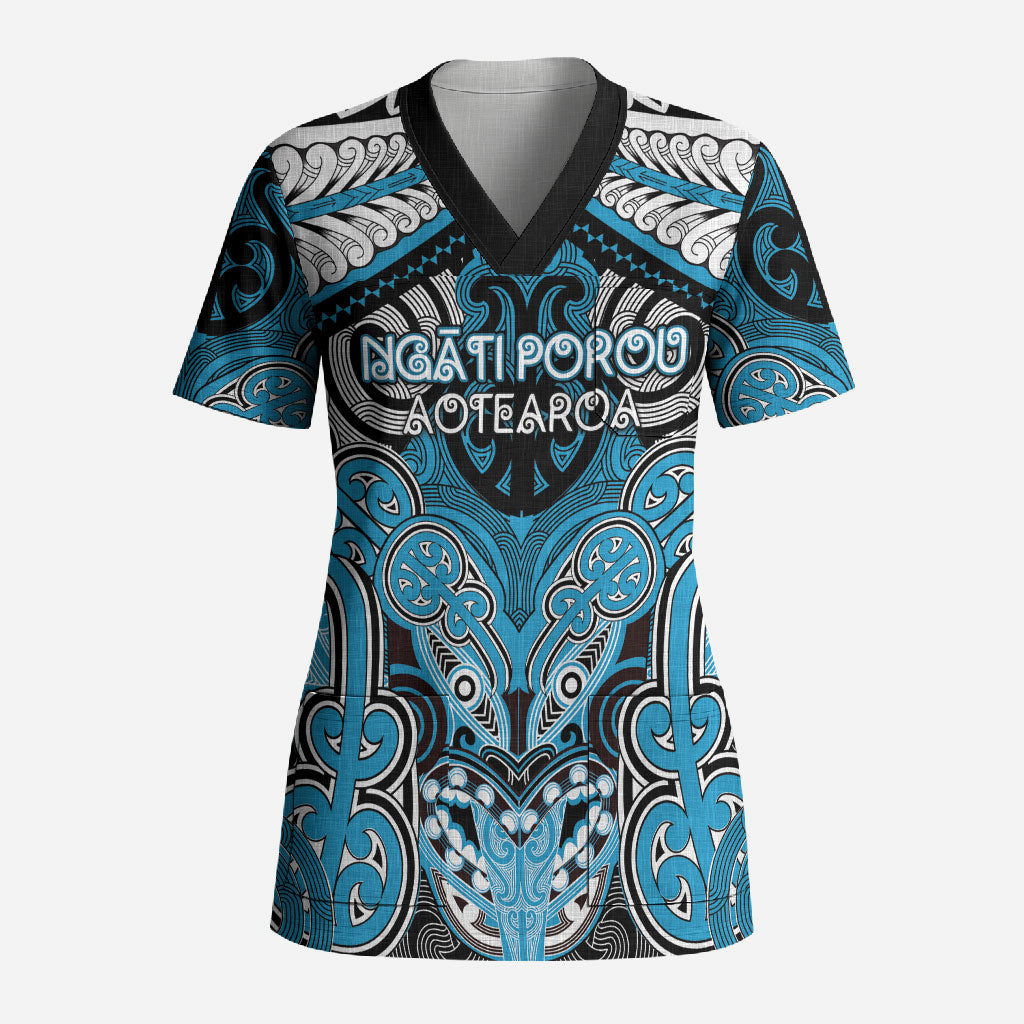 Aotearoa Iwi Ngati Porou Personalised Scrub Top Maori Kowhaiwhai Pattern LT19 Adult Blue - Polynesian Pride