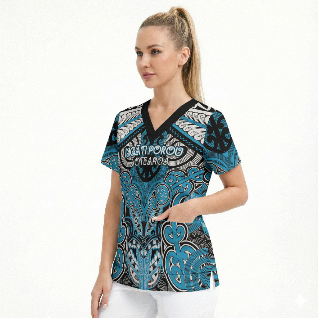 Aotearoa Iwi Ngati Porou Personalised Scrub Top Maori Kowhaiwhai Pattern LT19 - Polynesian Pride