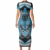 Aotearoa Iwi Ngati Porou Personalised Short Sleeve Bodycon Dress Maori Kowhaiwhai Pattern LT19 - Polynesian Pride