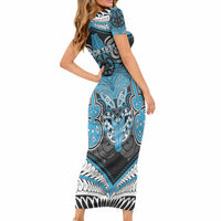 Aotearoa Iwi Ngati Porou Personalised Short Sleeve Bodycon Dress Maori Kowhaiwhai Pattern LT19 - Polynesian Pride