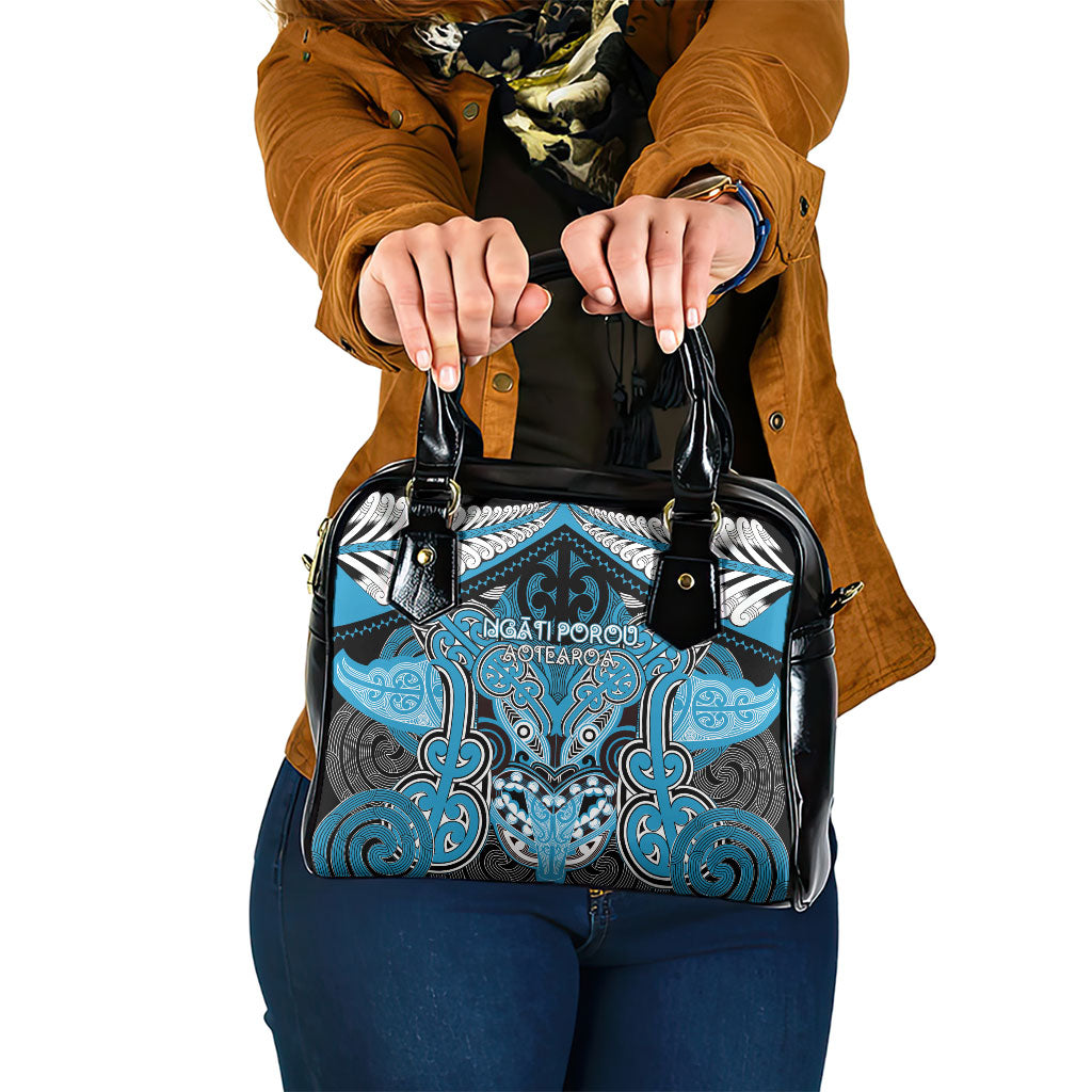 Aotearoa Iwi Ngati Porou Shoulder Handbag Maori Kowhaiwhai Pattern LT19 One Size Blue - Polynesian Pride