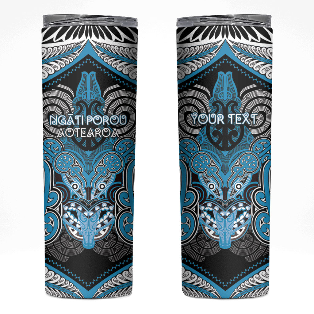 Aotearoa Iwi Ngati Porou Personalised Skinny Tumbler Maori Kowhaiwhai Pattern LT19 Blue - Polynesian Pride