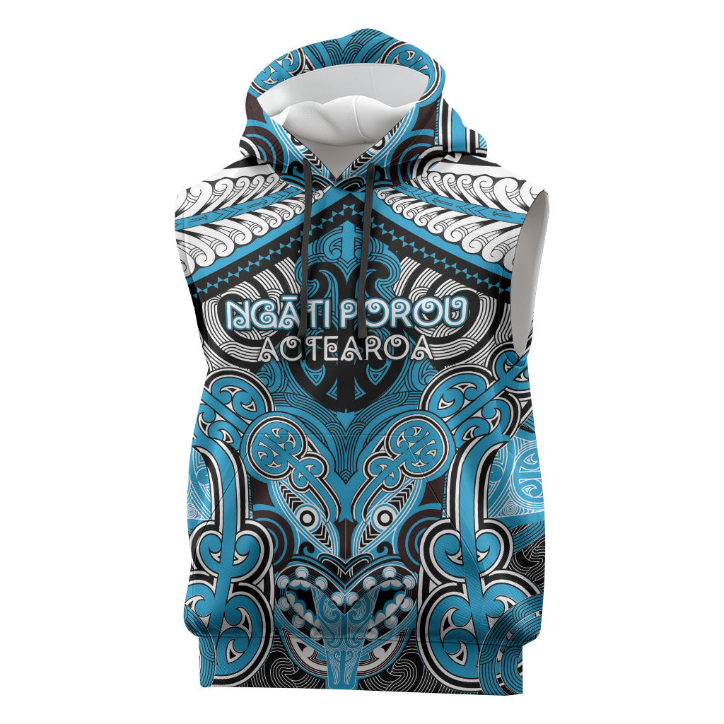 Aotearoa Iwi Ngati Porou Personalised Sleeveless Hoodie Maori Kowhaiwhai Pattern LT19 Blue - Polynesian Pride