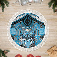 Aotearoa Iwi Ngati Porou Tree Skirt Maori Kowhaiwhai Pattern LT19 Fringed Blue - Polynesian Pride