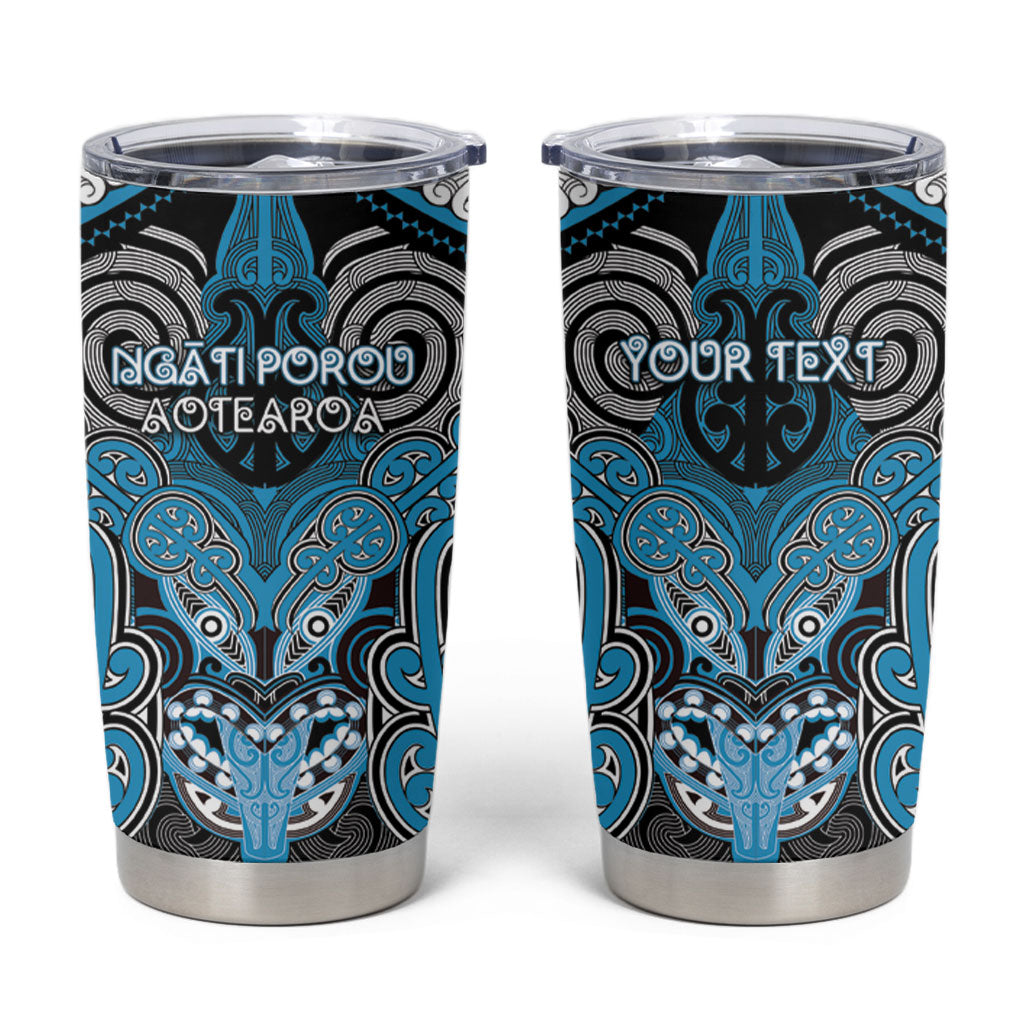 Aotearoa Iwi Ngati Porou Personalised Tumbler Cup Maori Kowhaiwhai Pattern LT19 Blue - Polynesian Pride