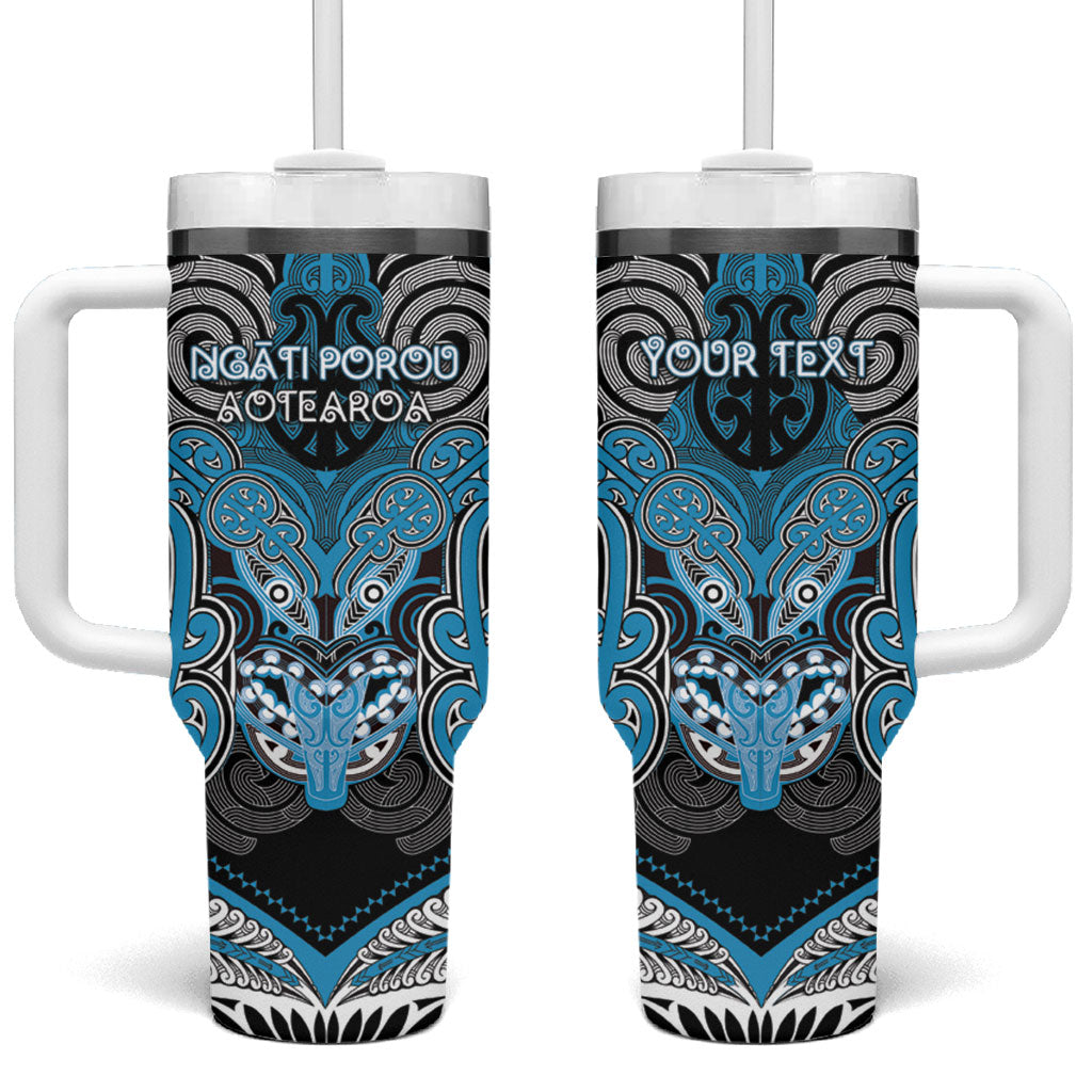Aotearoa Iwi Ngati Porou Personalised Tumbler With Handle Maori Kowhaiwhai Pattern LT19 One Size: 40 oz Blue - Polynesian Pride