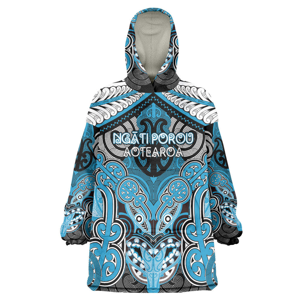 Aotearoa Iwi Ngati Porou Personalised Wearable Blanket Hoodie Maori Kowhaiwhai Pattern LT19 One Size Blue - Polynesian Pride