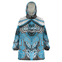 Aotearoa Iwi Ngati Porou Personalised Wearable Blanket Hoodie Maori Kowhaiwhai Pattern LT19 One Size Blue - Polynesian Pride
