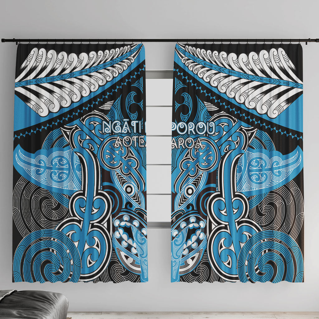Aotearoa Iwi Ngati Porou Window Curtain Maori Kowhaiwhai Pattern LT19 With Hooks Blue - Polynesian Pride