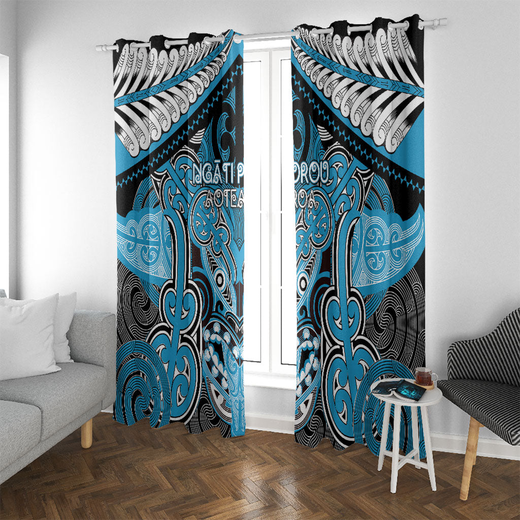 Aotearoa Iwi Ngati Porou Window Curtain Maori Kowhaiwhai Pattern LT19 With Grommets Blue - Polynesian Pride