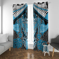 Aotearoa Iwi Ngati Porou Window Curtain Maori Kowhaiwhai Pattern LT19 With Grommets Blue - Polynesian Pride