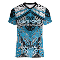 Aotearoa Iwi Ngati Porou Personalised Women V-Neck T-Shirt Maori Kowhaiwhai Pattern LT19 Female Blue - Polynesian Pride