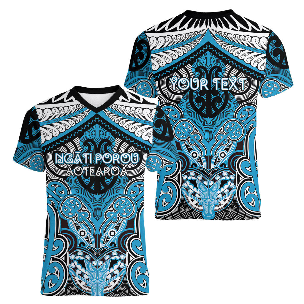 Aotearoa Iwi Ngati Porou Personalised Women V-Neck T-Shirt Maori Kowhaiwhai Pattern LT19 - Polynesian Pride