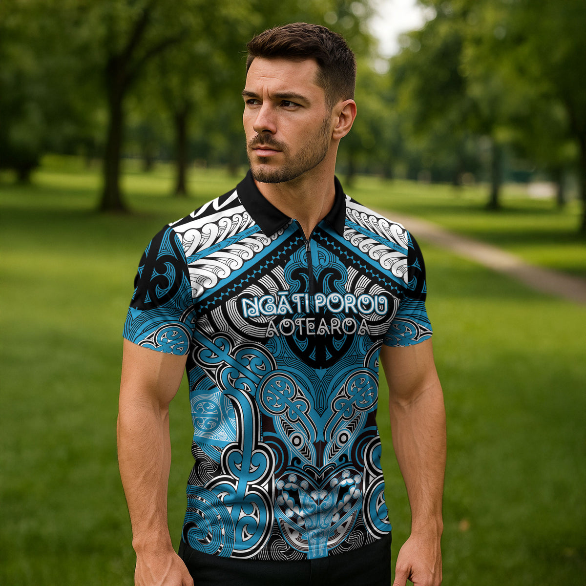 Aotearoa Iwi Ngati Porou Personalised Zipper Polo Shirt Maori Kowhaiwhai Pattern LT19 - Polynesian Pride