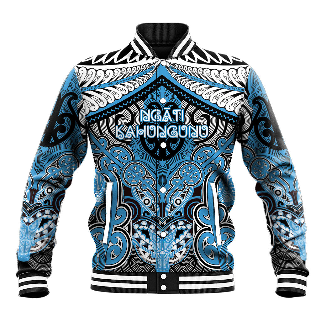 Aotearoa Iwi Ngati Kahungunu Personalised Baseball Jacket Maori Kowhaiwhai Pattern LT19 Unisex Blue - Polynesian Pride