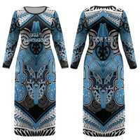 Aotearoa Iwi Ngati Kahungunu Personalised Couples Matching Long Sleeve Bodycon Dress and Long Sleeve Button Shirt Maori Kowhaiwhai Pattern LT19 - Polynesian Pride