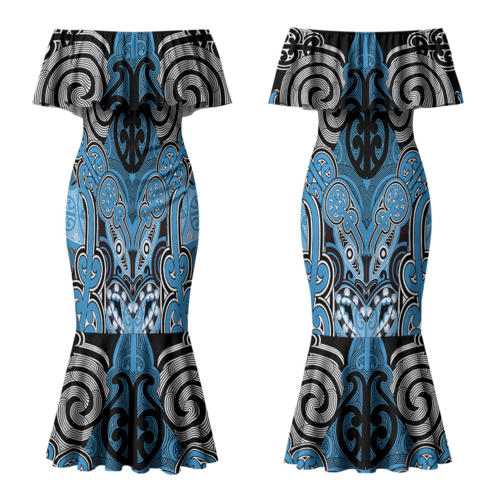 Aotearoa Iwi Ngati Kahungunu Personalised Couples Matching Mermaid Dress and Long Sleeve Button Shirt Maori Kowhaiwhai Pattern LT19 - Polynesian Pride