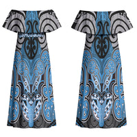 Aotearoa Iwi Ngati Kahungunu Personalised Couples Matching Off Shoulder Maxi Dress and Long Sleeve Button Shirt Maori Kowhaiwhai Pattern LT19 - Polynesian Pride