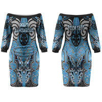Aotearoa Iwi Ngati Kahungunu Personalised Couples Matching Off The Shoulder Long Sleeve Dress and Long Sleeve Button Shirt Maori Kowhaiwhai Pattern LT19 - Polynesian Pride