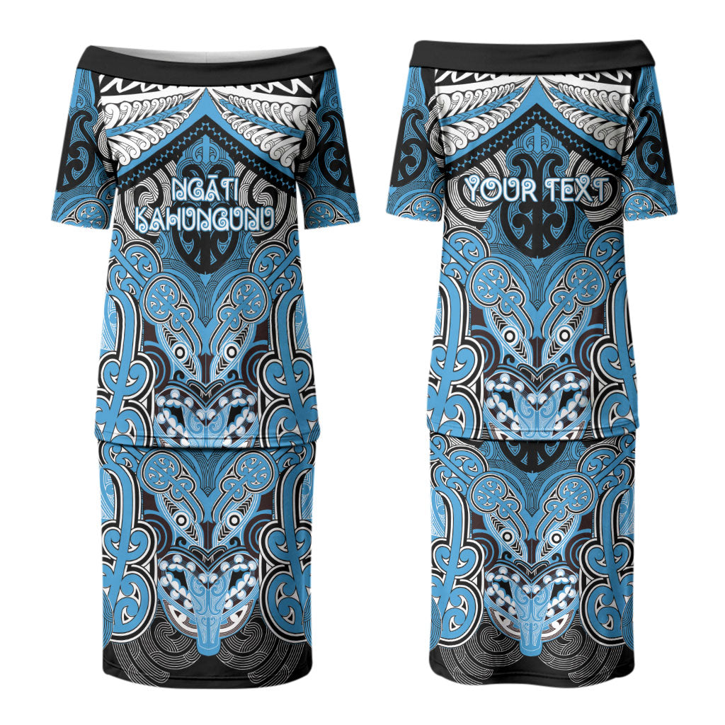 Aotearoa Iwi Ngati Kahungunu Personalised Couples Matching Puletasi and Long Sleeve Button Shirt Maori Kowhaiwhai Pattern LT19 - Polynesian Pride