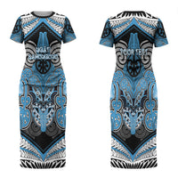 Aotearoa Iwi Ngati Kahungunu Personalised Couples Matching Short Sleeve Bodycon Dress and Long Sleeve Button Shirt Maori Kowhaiwhai Pattern LT19 - Polynesian Pride
