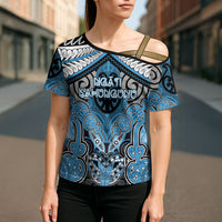 Aotearoa Iwi Ngati Kahungunu Personalised Cross Shoulder Shirt Maori Kowhaiwhai Pattern